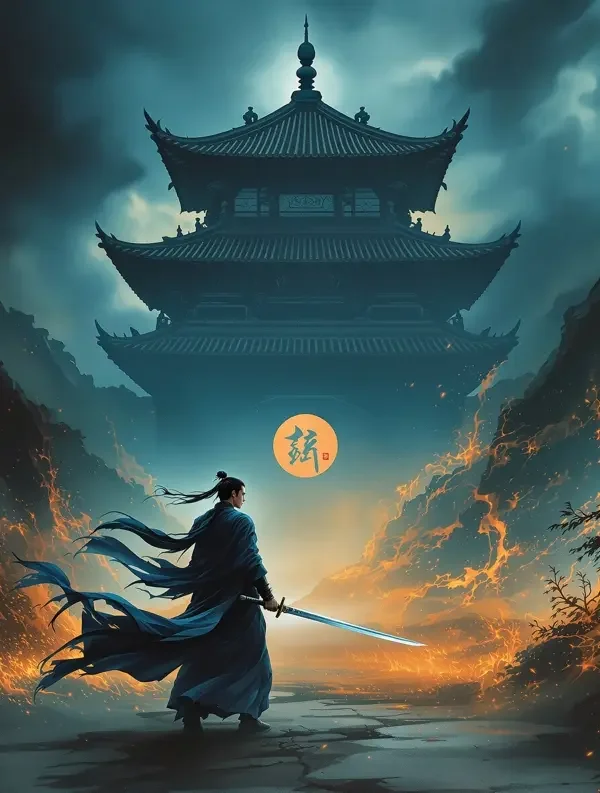 她在深宫剑上 短剧海报，古装题材，太子妃半夜跳墙，被禁军统领堵在了城楼上