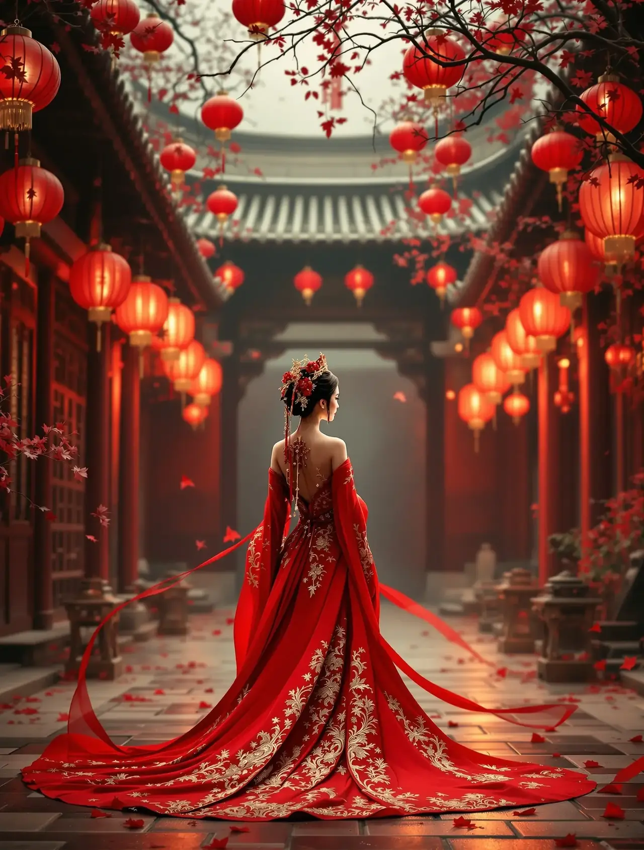 花朝之后 短剧海报，古装题材，她替姐姐嫁入相府，却嫁给了整个朝堂的野心