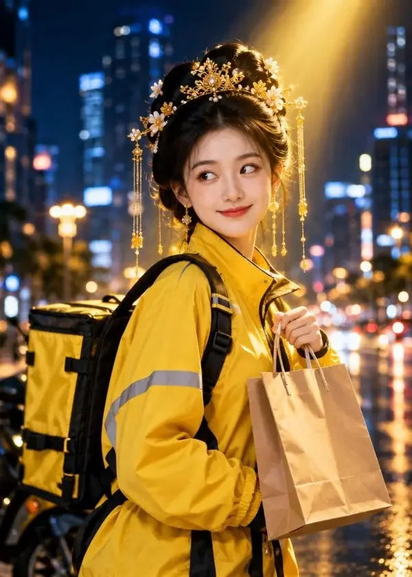 帝女的反差人生 短剧海报，古装题材，公主穿成外卖骑手，第一单送到了自己的寝宫